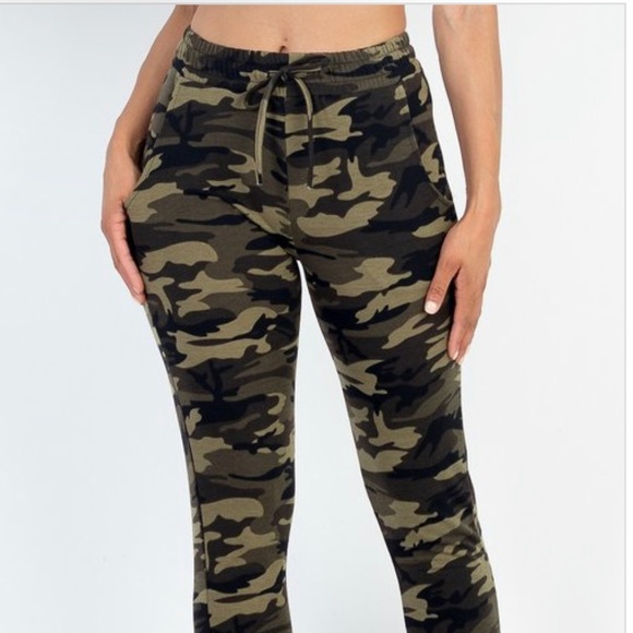 FRENCH TERRY CAMOUFLAGE Joggers w/ Pockets Elastic Waist Workout Sport Gym Pants - Picture 7 of 8